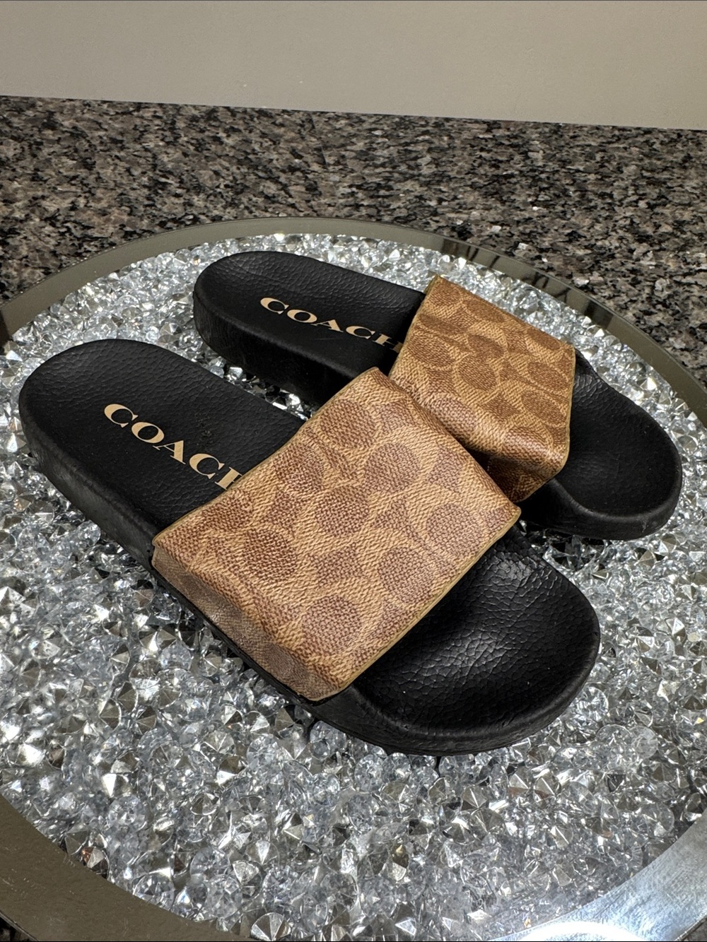 Coach Brown Monogram Slide Sandals with Black Footbed EUC 6 - Picture 1 of 11